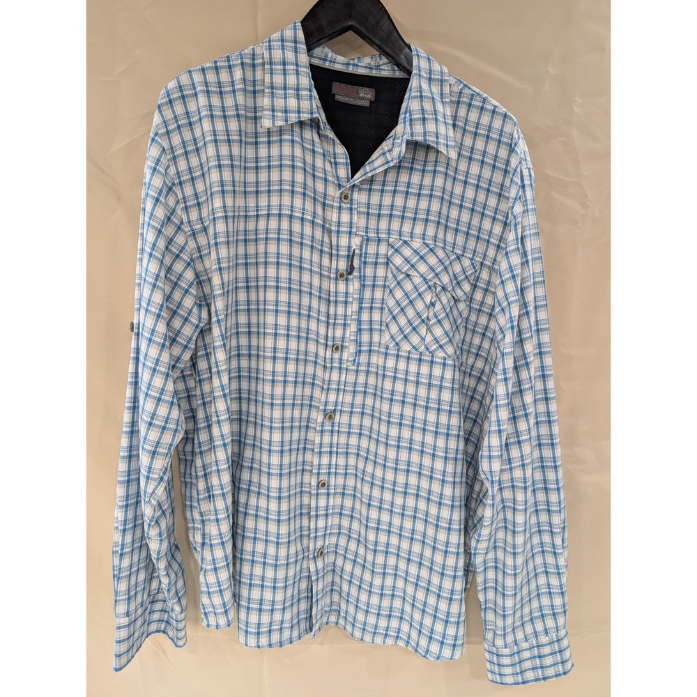 Wrangler Outdoor Blue Plaid Roll Sleeve‎ Button Up Shirt Mens XL XLarge